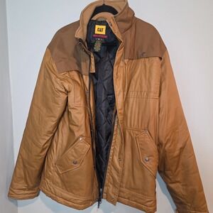 Gorpcore CAT Caterpillar Workwear Canvas Quilted Insulated Jacket Large Brown